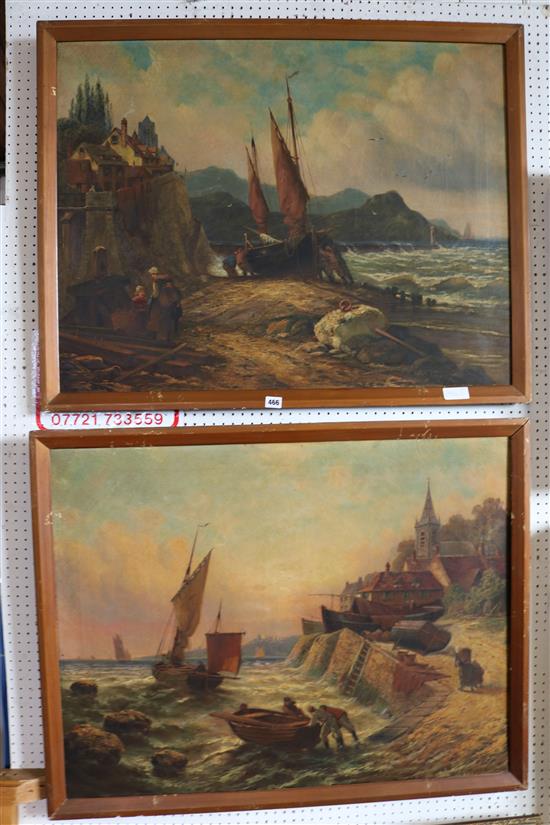 English School c.1900, pair of harbour scenes, oil on canvas